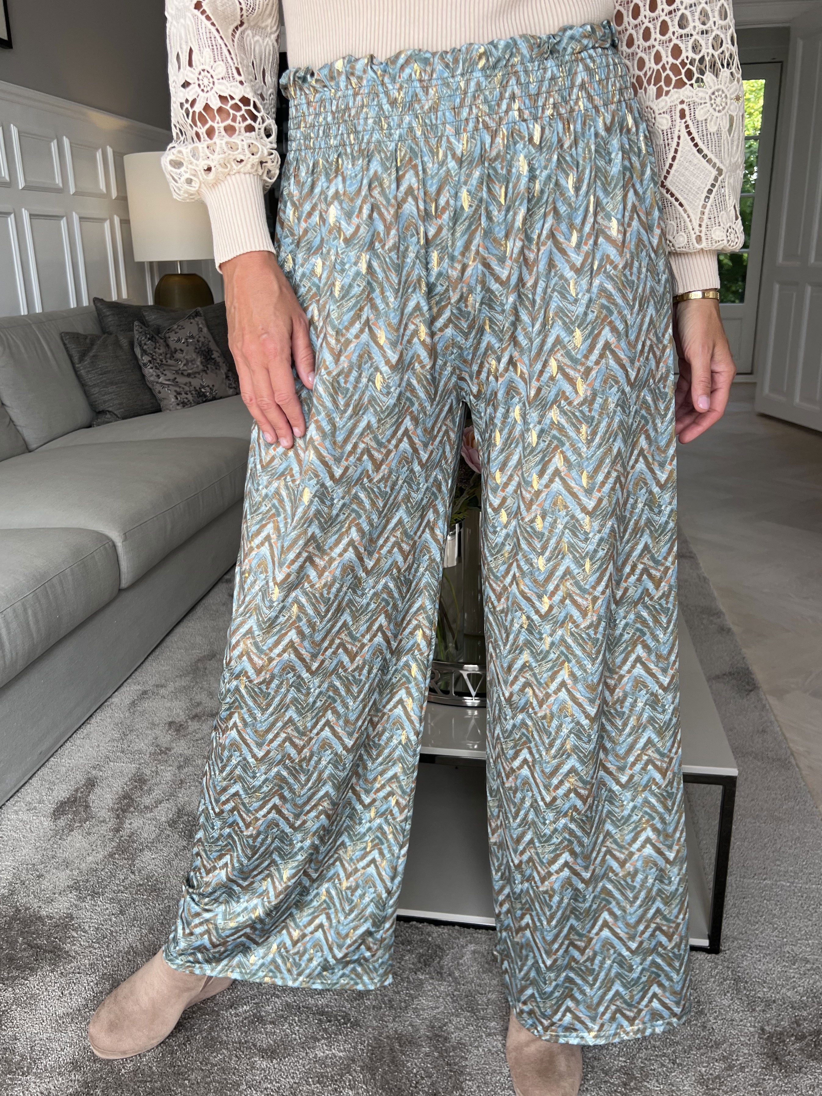 Pams Pants ZigZag - Lösa mönstrade byxor i elastiskt tyg